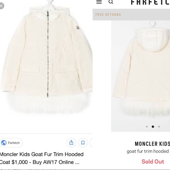 Moncler kids goat fur trim padded hooded coat